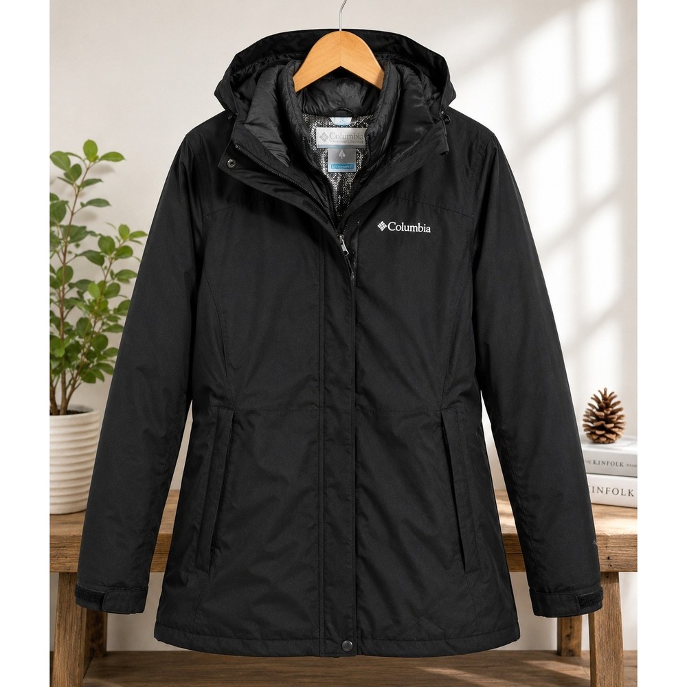 Columbia Womens 3 in 1 Interchange Jacket Omni Heat Black Hooded Winter Coat